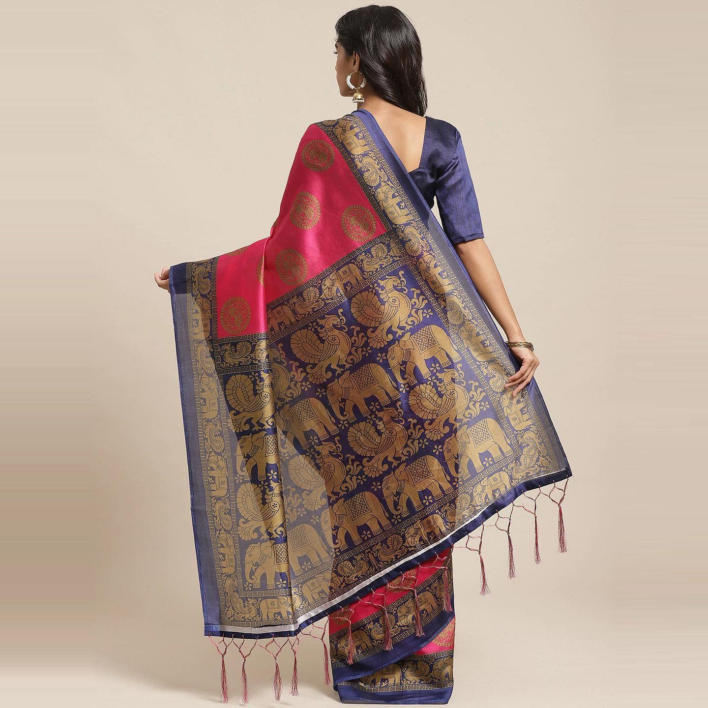Lovely Pink Colored Casual Wear Printed Art Silk Saree