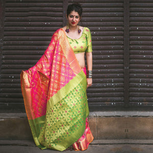 Lovely Pink Colored Festive Wear Designer Woven Patola Silk Saree