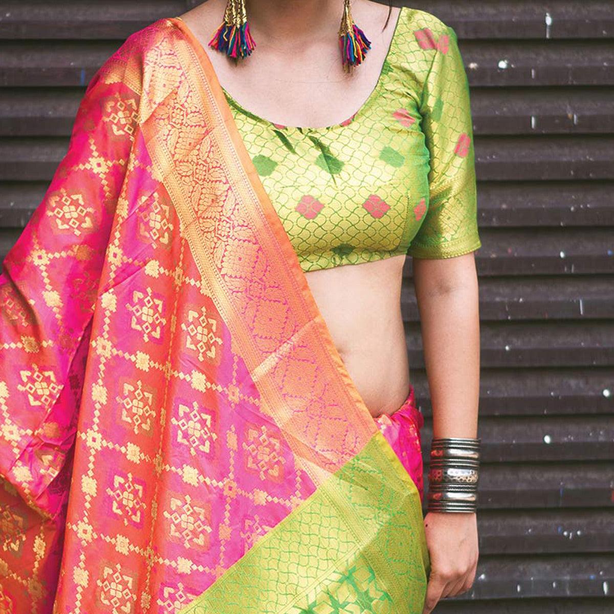 Lovely Pink Colored Festive Wear Designer Woven Patola Silk Saree