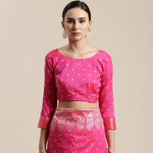 Lovely Pink Colored Festive Wear Silk Blend Woven Floral Saree With Tassels