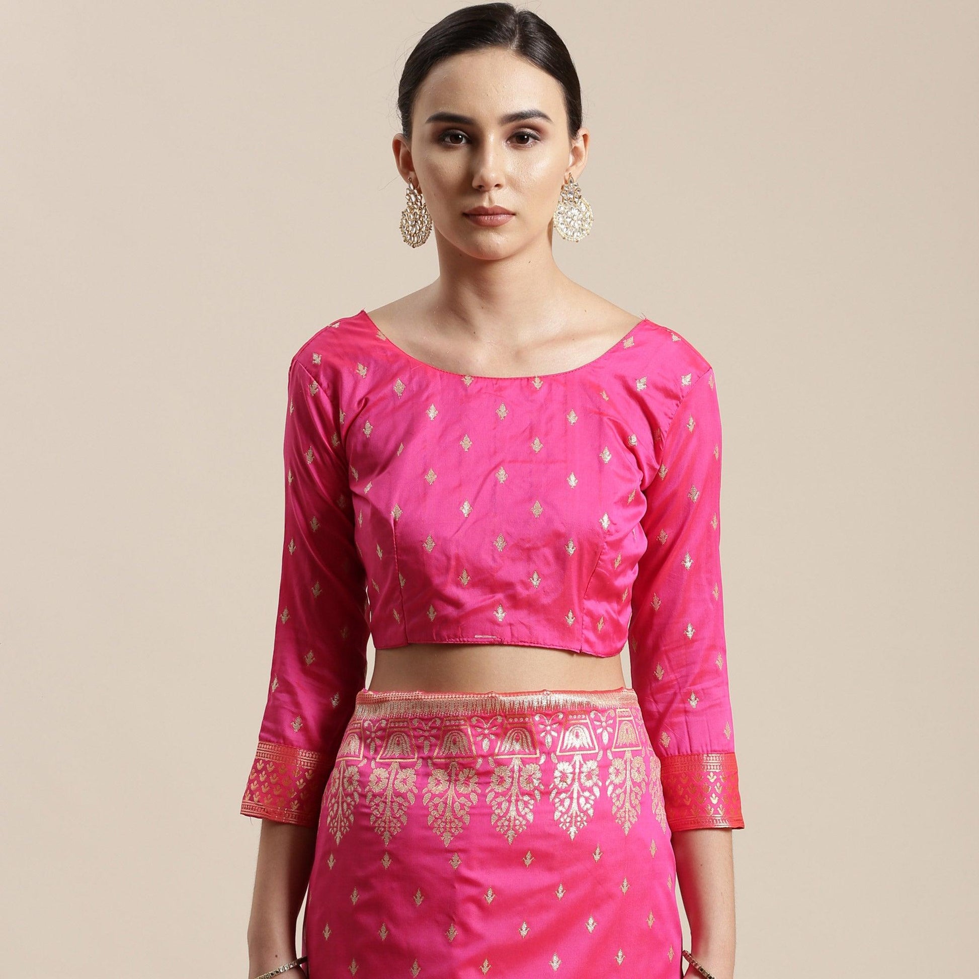Lovely Pink Colored Festive Wear Silk Blend Woven Floral Saree With Tassels