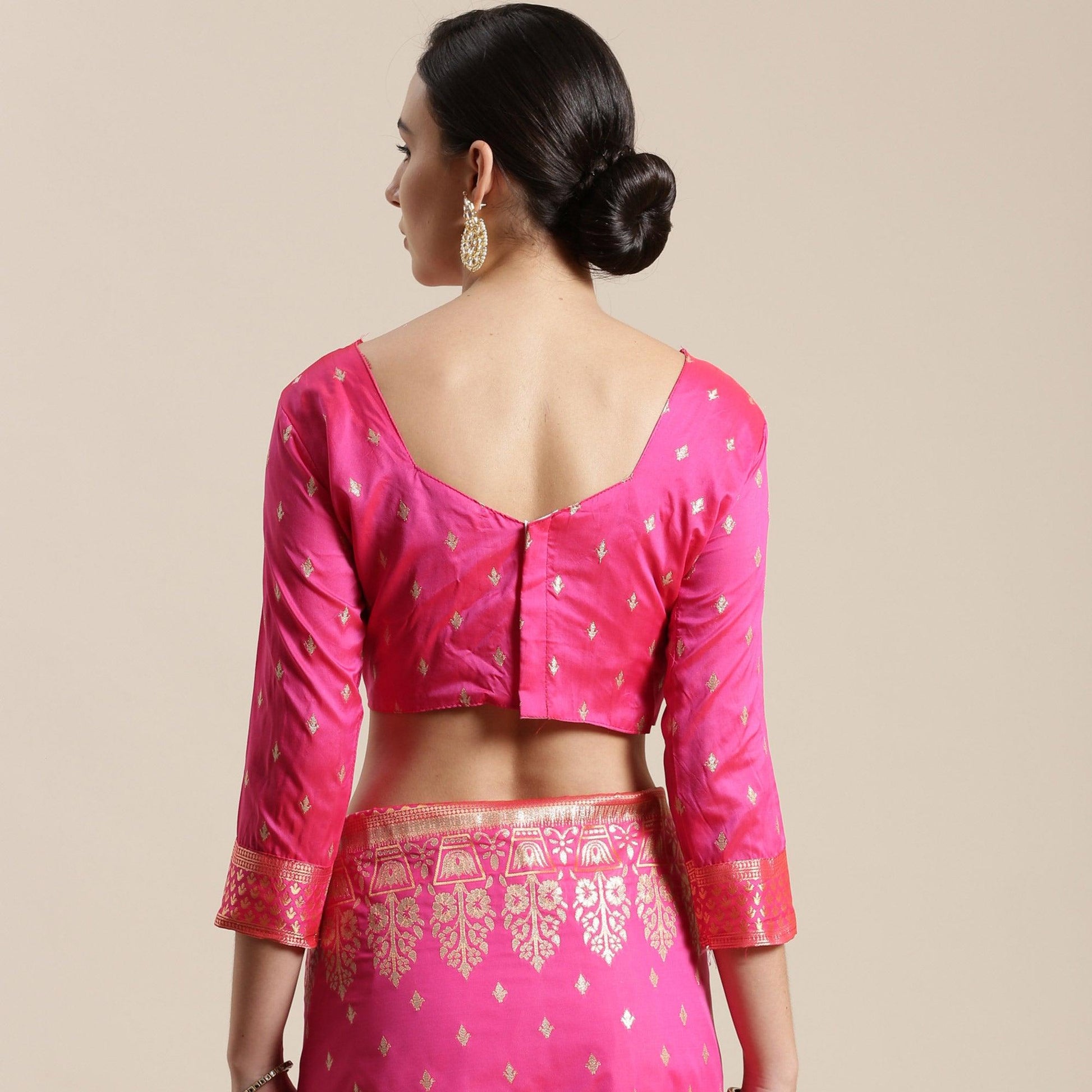 Lovely Pink Colored Festive Wear Silk Blend Woven Floral Saree With Tassels