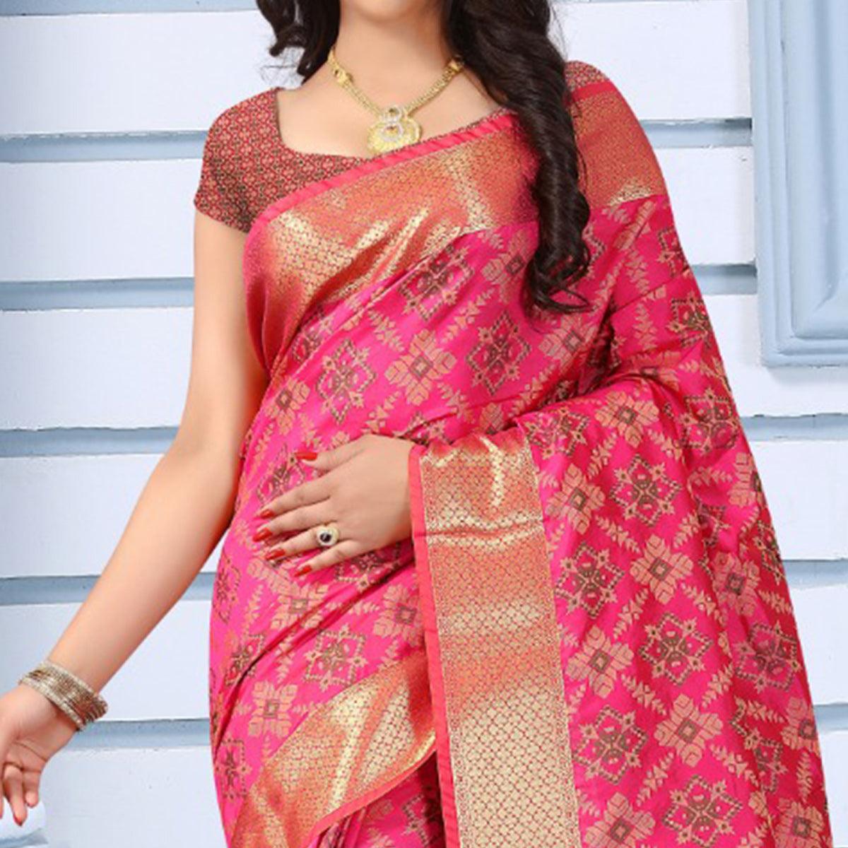 Lovely Pink Colored Festive Wear Woven Banarasi Silk Saree
