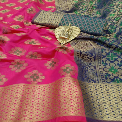 Lovely Pink Colored Festive Wear Woven Silk Saree