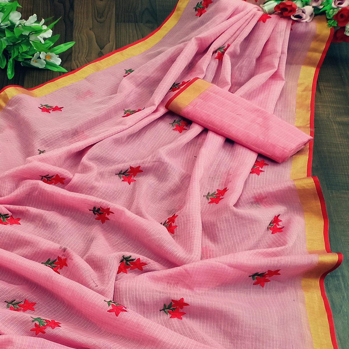 Lovely Pink Colored Festive Wear Woven Silk Saree