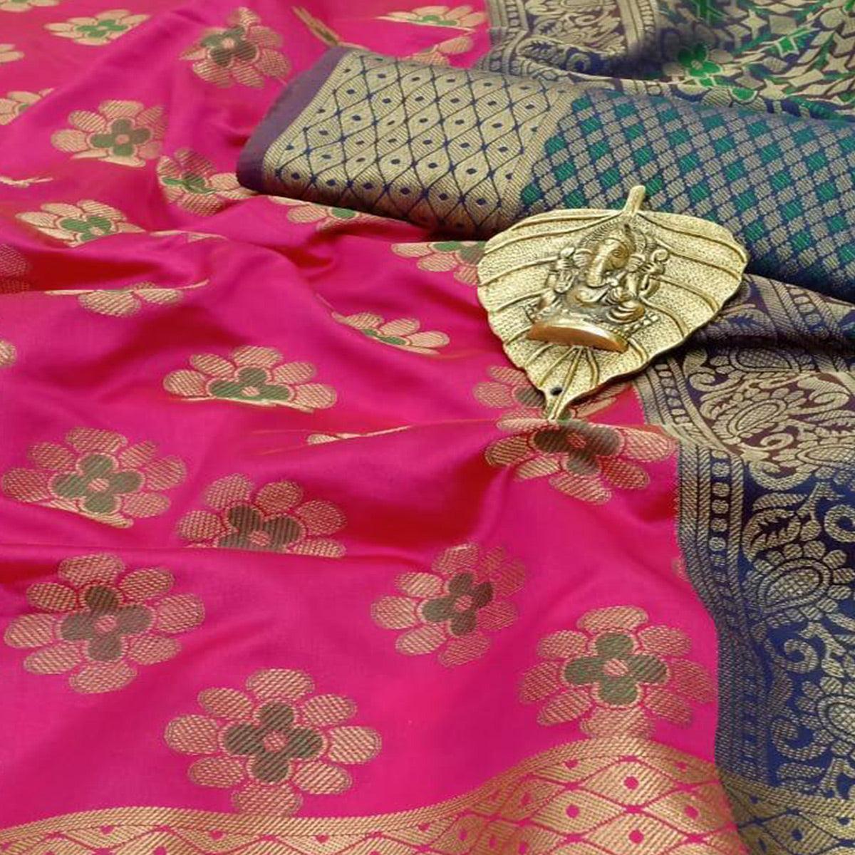 Lovely Pink Colored Festive Wear Woven Silk Saree