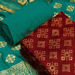 Lovely Red Colored Casual Wear Banarasi Silk Dress Material