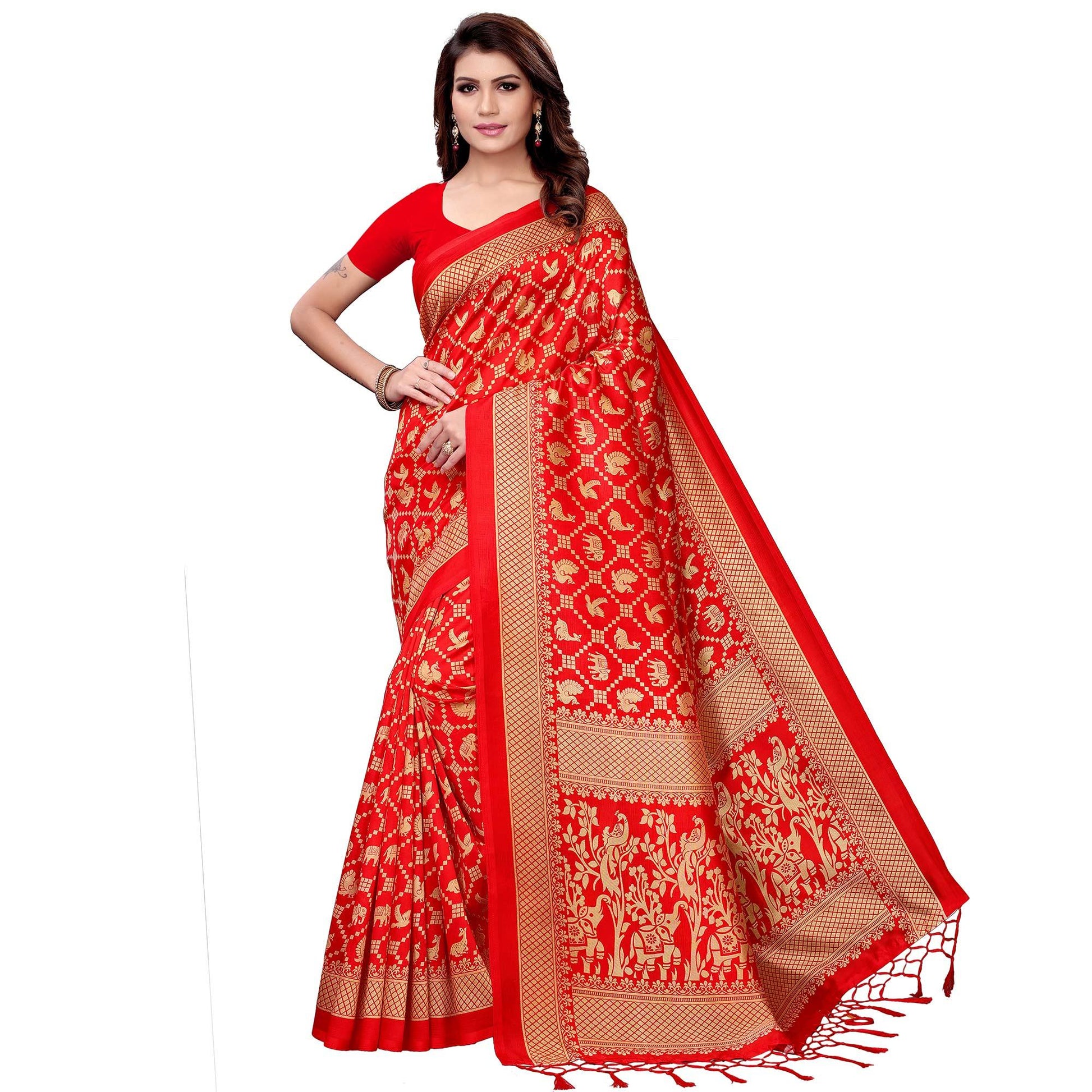 Lovely Red Colored Festive Wear Art Silk Saree