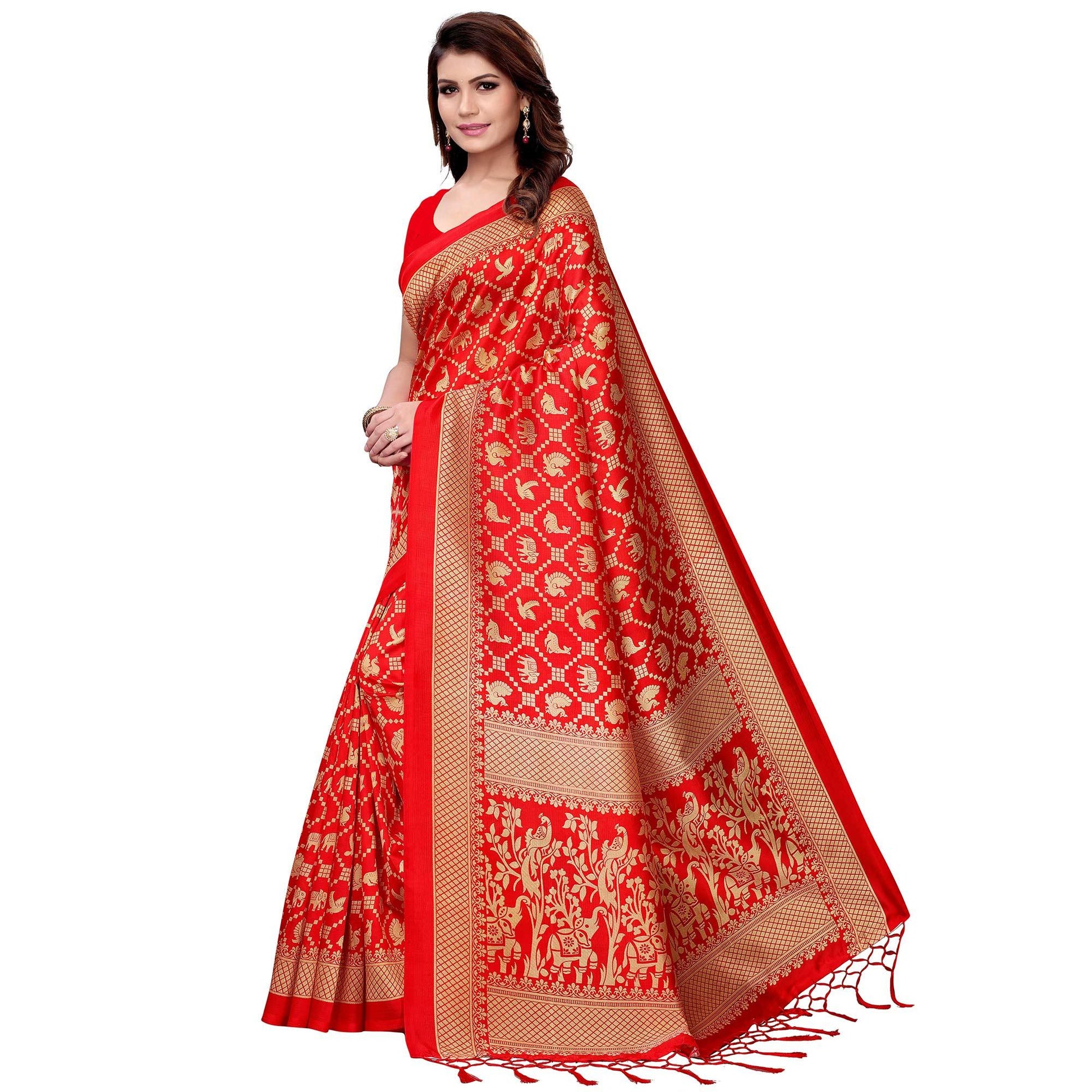 Lovely Red Colored Festive Wear Art Silk Saree