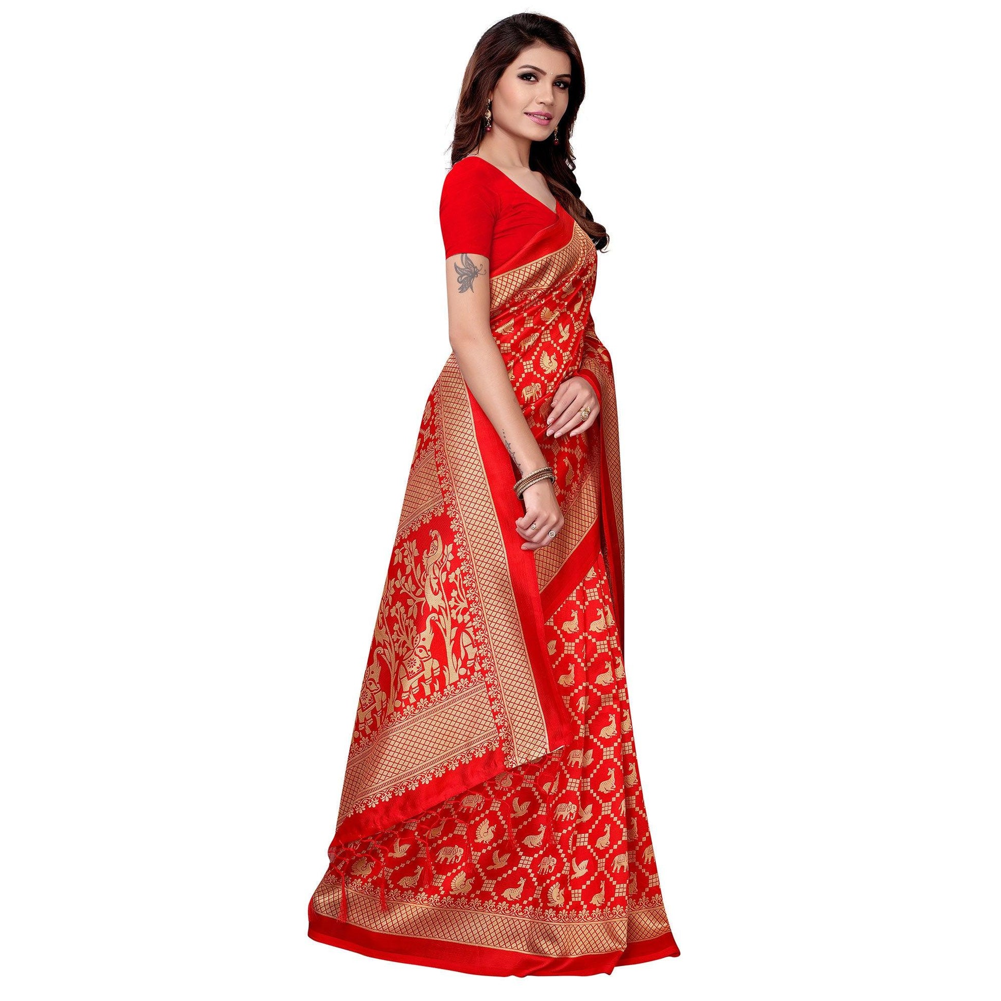 Lovely Red Colored Festive Wear Art Silk Saree