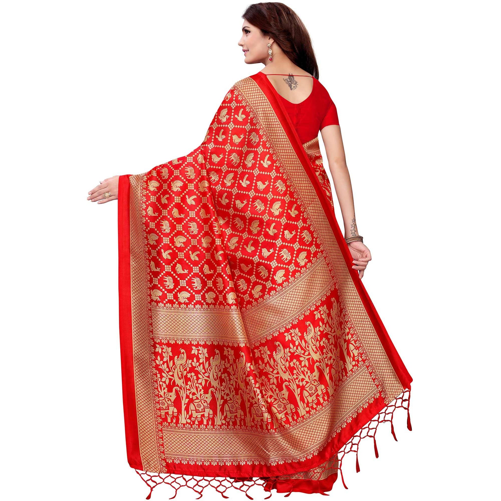 Lovely Red Colored Festive Wear Art Silk Saree