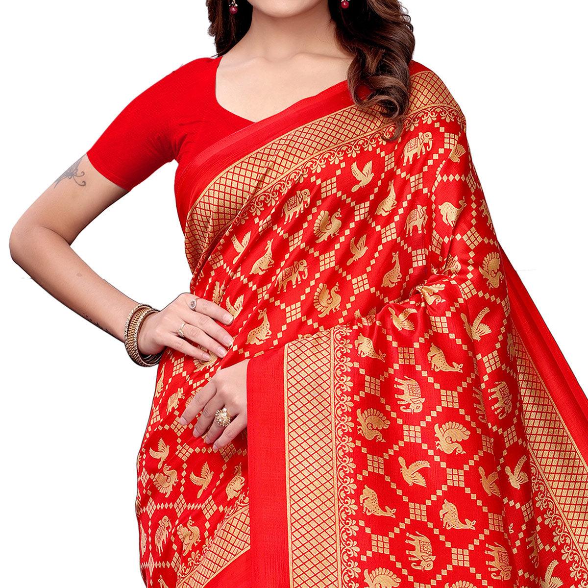 Lovely Red Colored Festive Wear Art Silk Saree