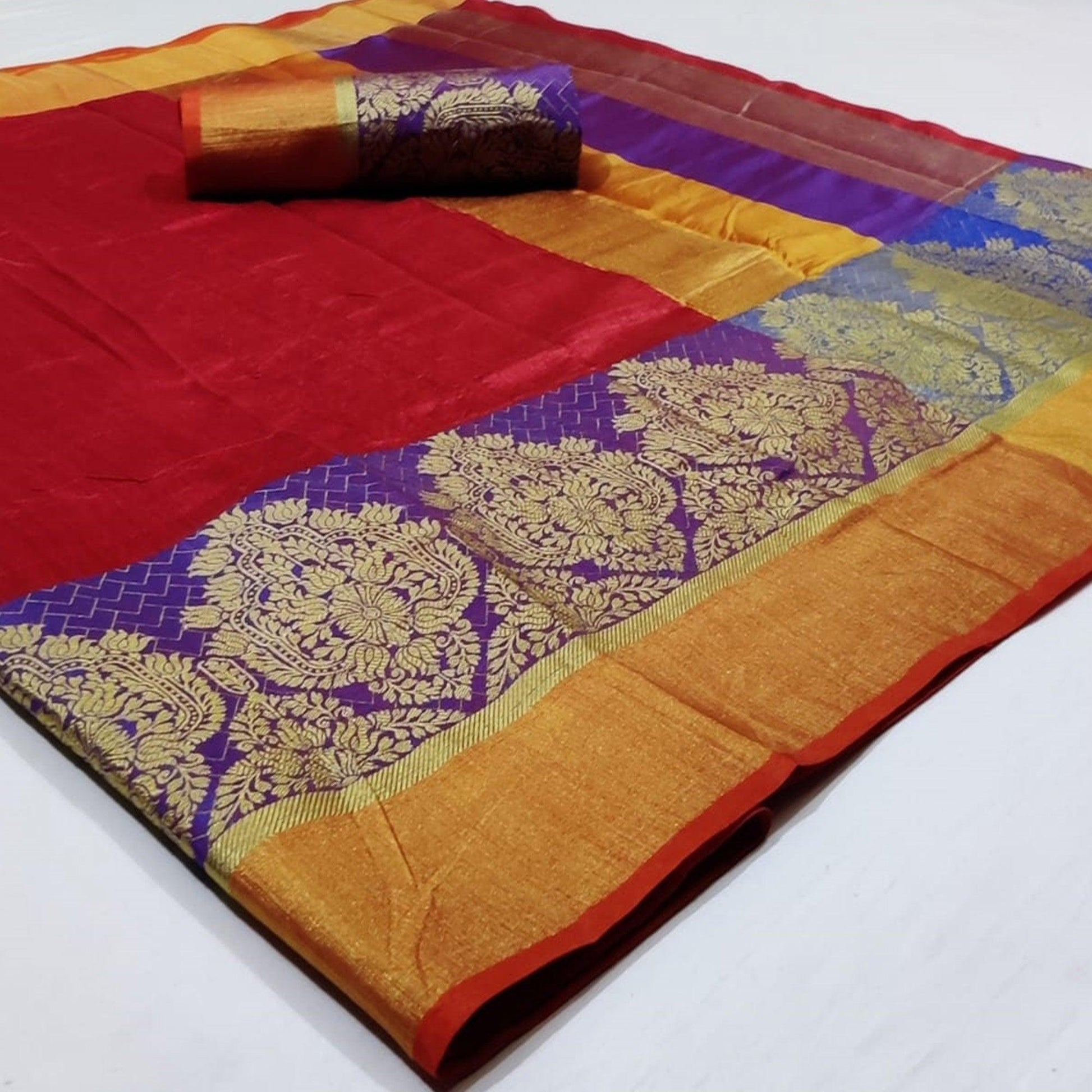 Lovely Red Colored Festive Wear Woven Silk Saree