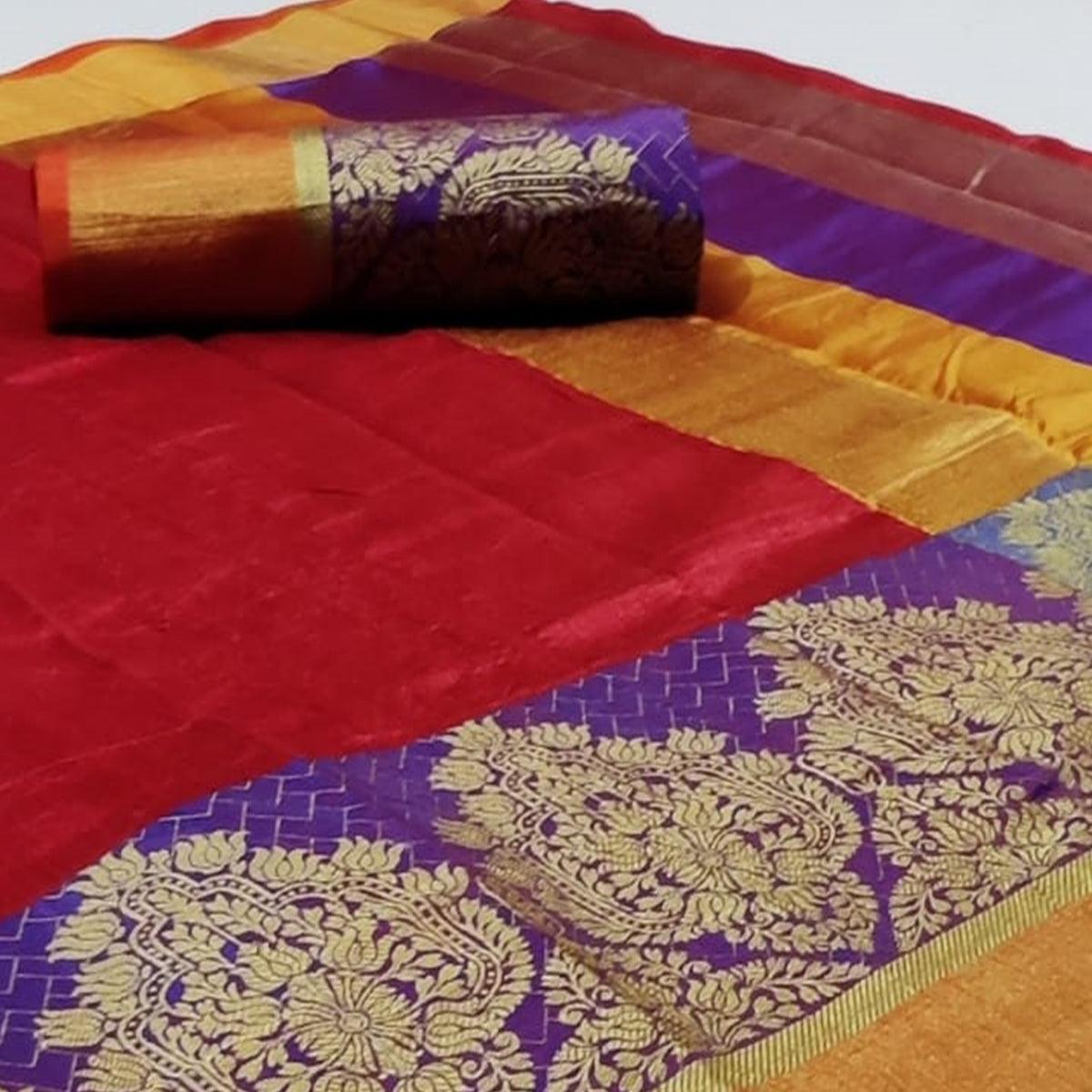 Lovely Red Colored Festive Wear Woven Silk Saree