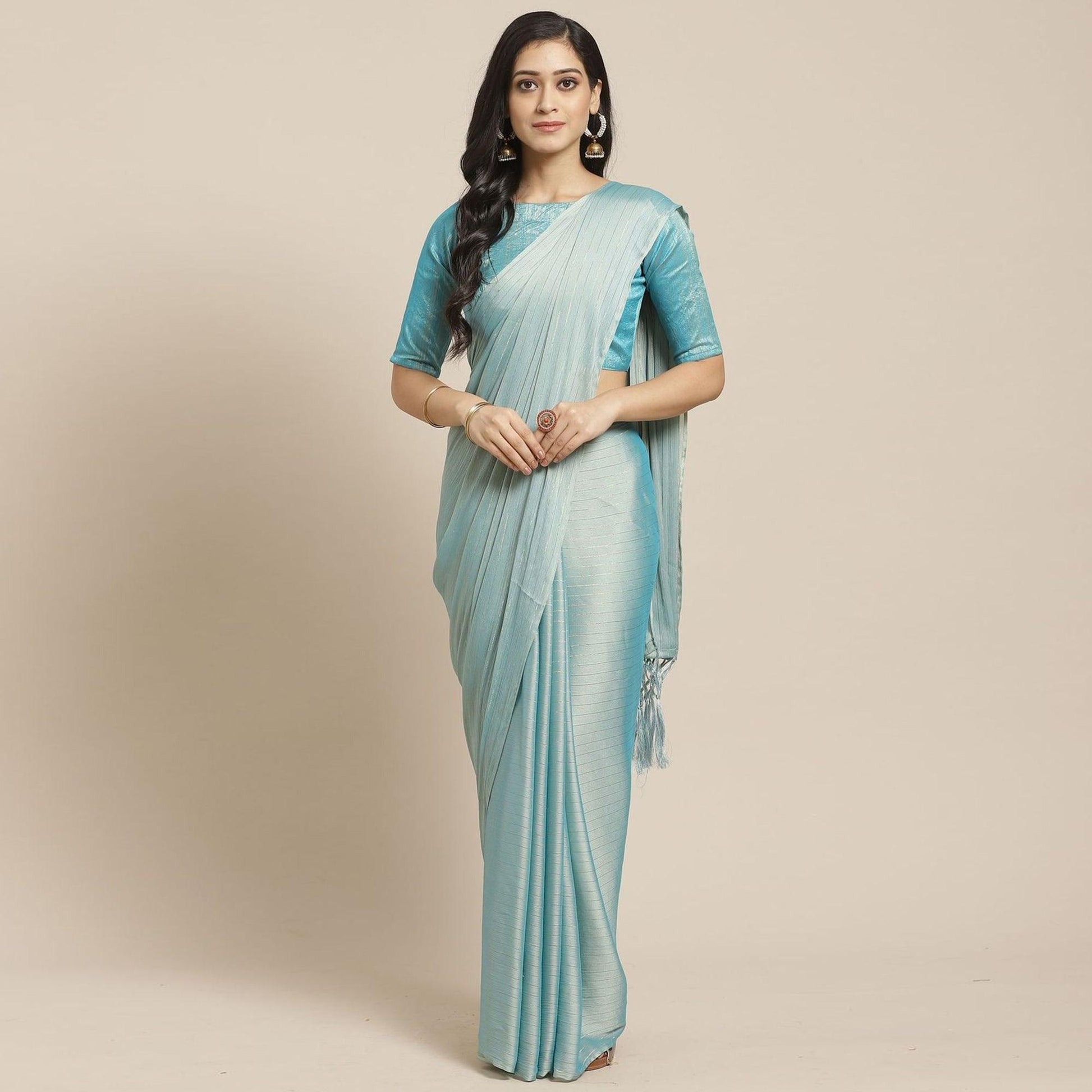 Lovely Sky Blue Colored Casual Wear Printed Poly Georgette Saree