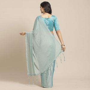 Lovely Sky Blue Colored Casual Wear Printed Poly Georgette Saree