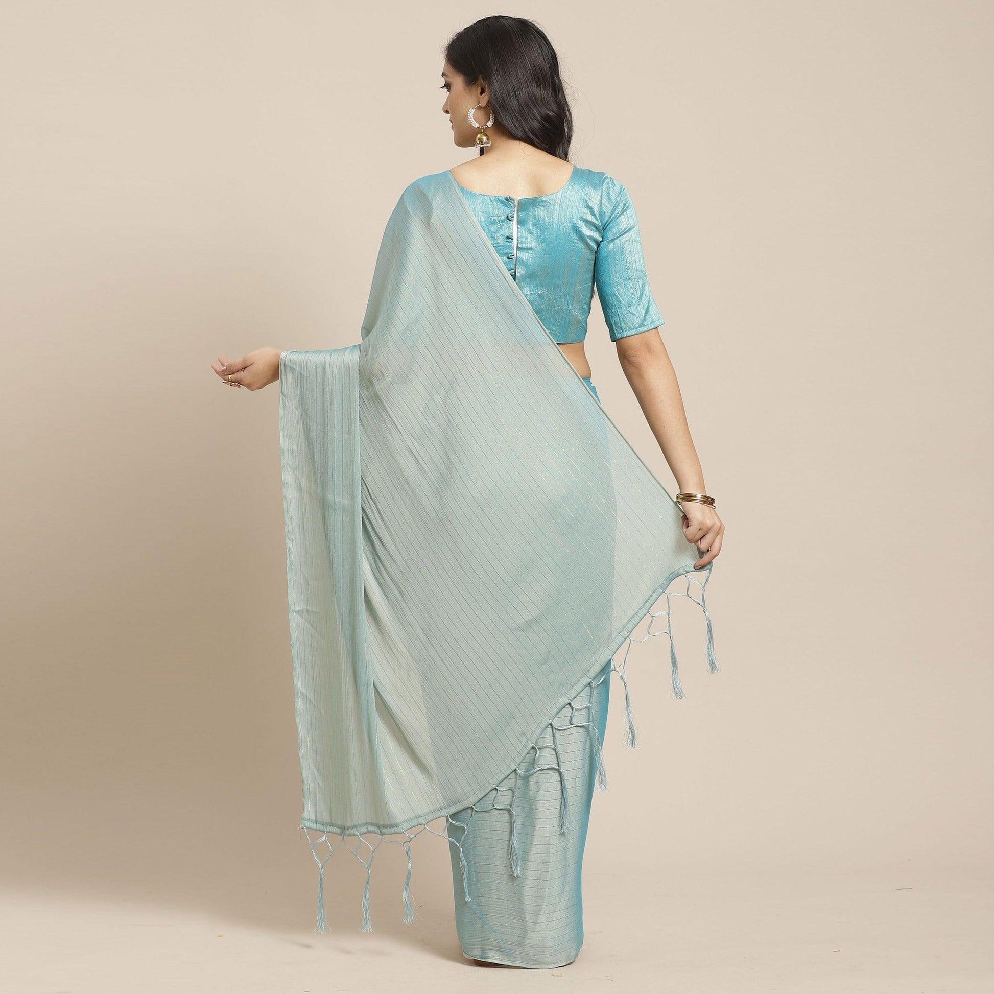 Lovely Sky Blue Colored Casual Wear Printed Poly Georgette Saree