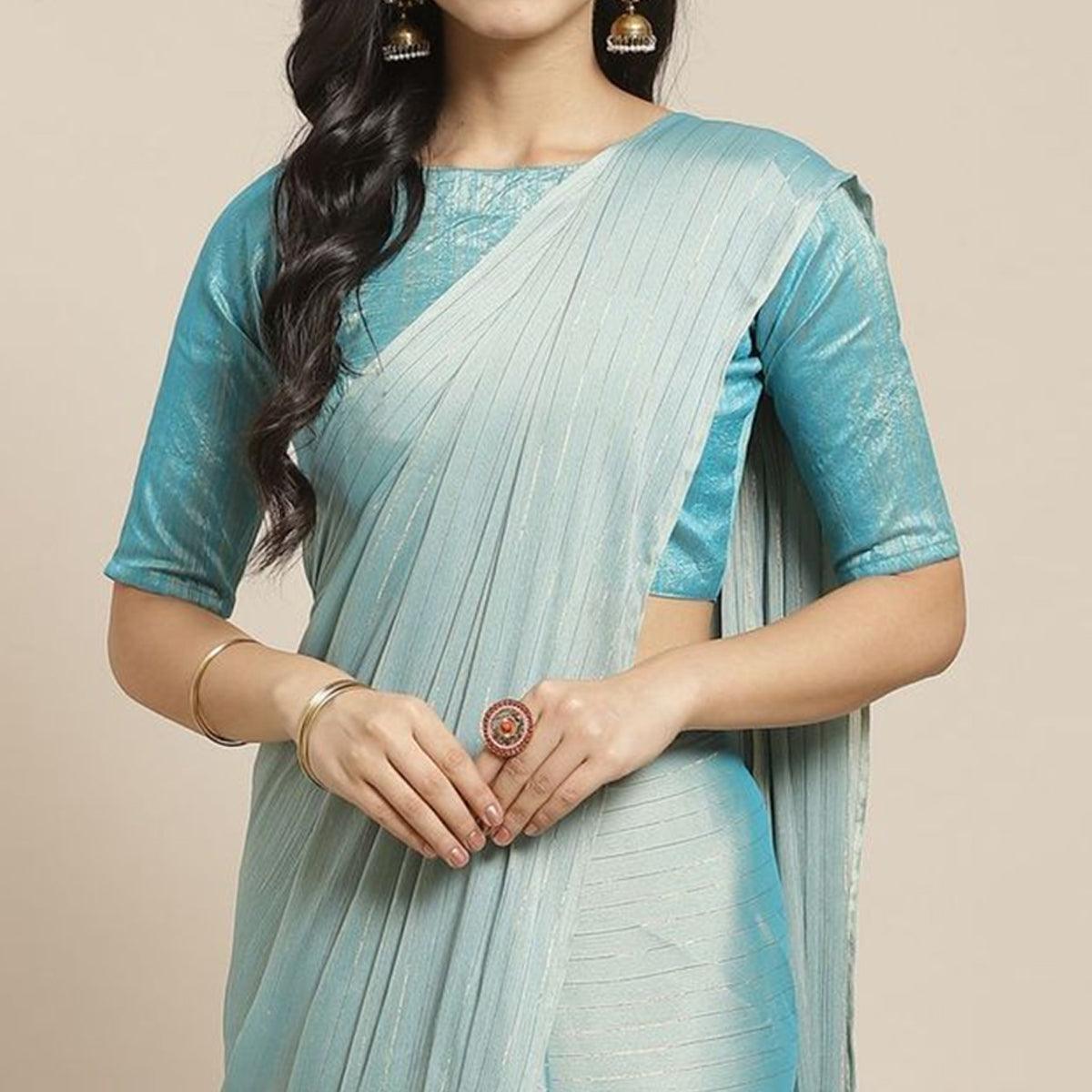 Lovely Sky Blue Colored Casual Wear Printed Poly Georgette Saree