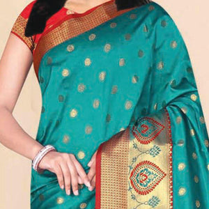Lovely Turquoise Coloured Festive Wear Woven Kota Litchi Art Silk Saree