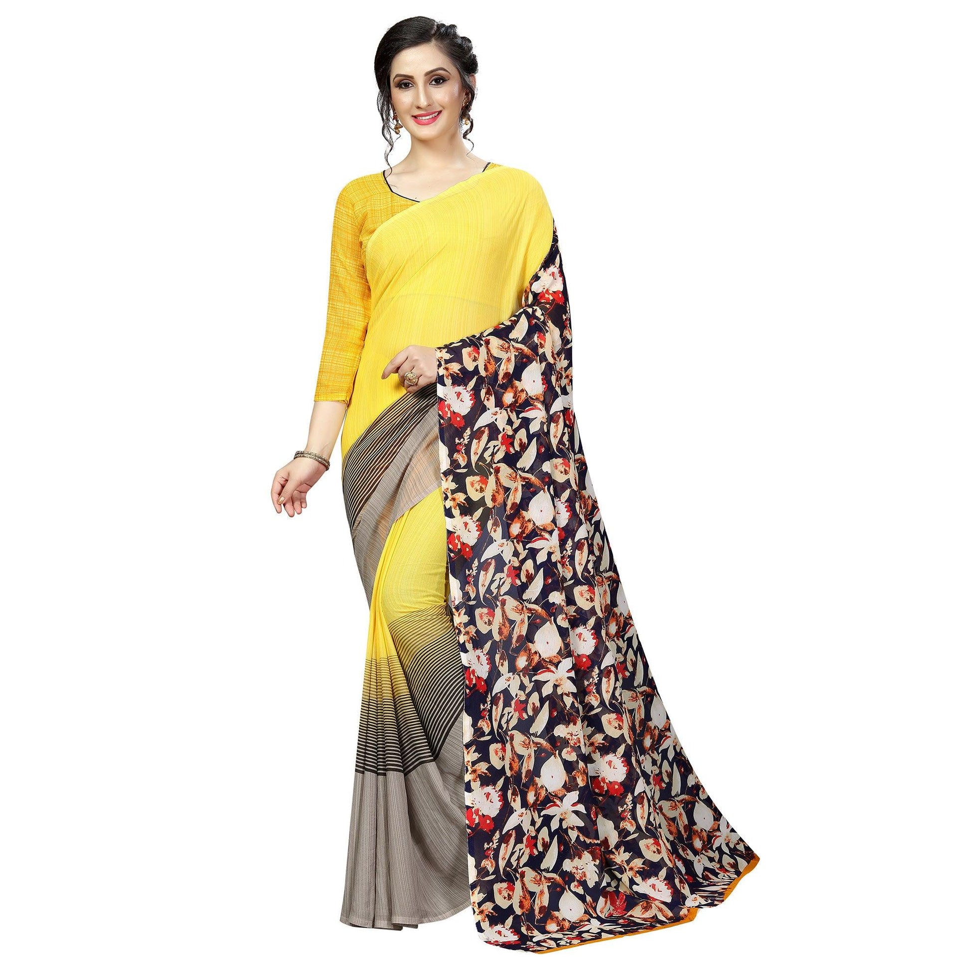 Lovely Yellow Colored Casual Printed Georgette Saree