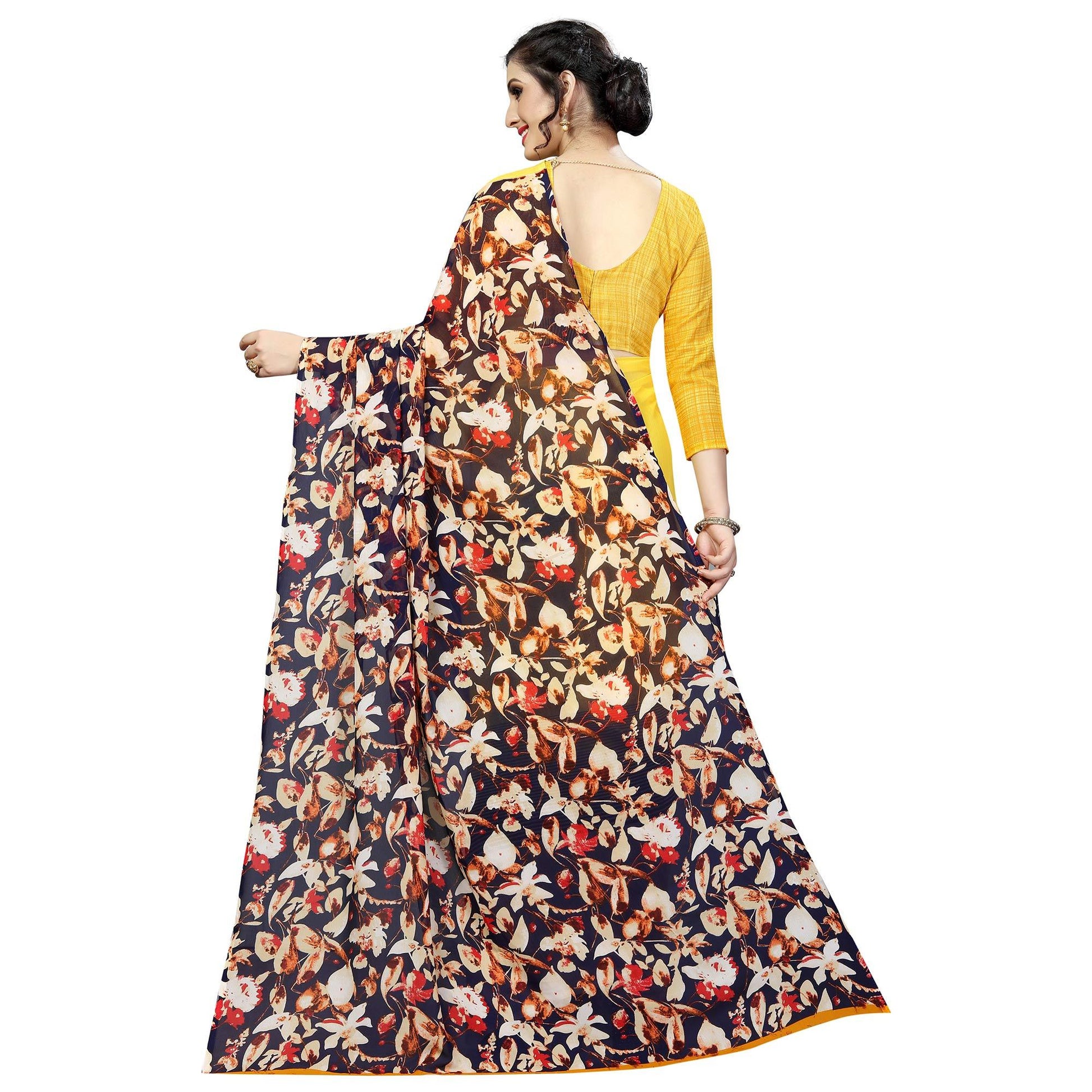Lovely Yellow Colored Casual Printed Georgette Saree