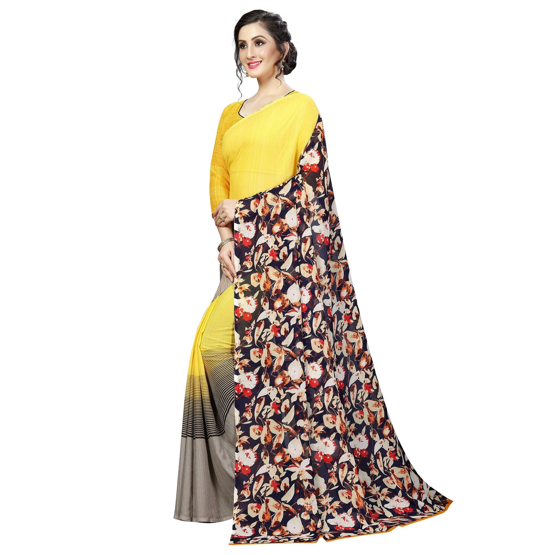 Lovely Yellow Colored Casual Printed Georgette Saree