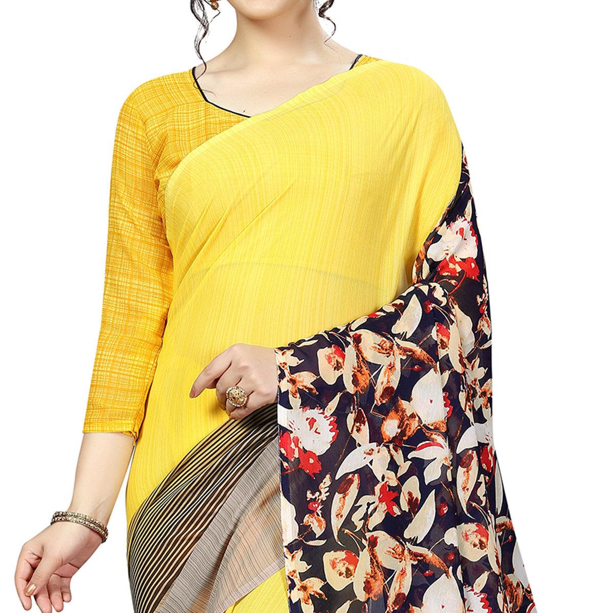 Lovely Yellow Colored Casual Printed Georgette Saree