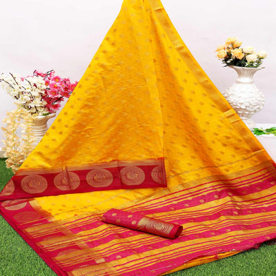 Lovely Yellow Colored Festive Wear Woven Nylon Silk Saree