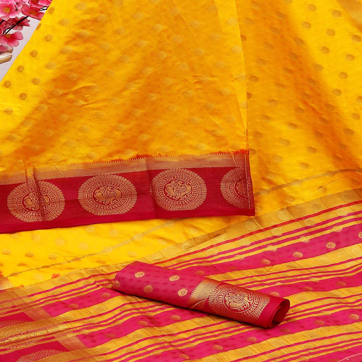 Lovely Yellow Colored Festive Wear Woven Nylon Silk Saree