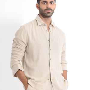 Rare Rabbit Men's Lunet Beige Linen Full Sleeves Solid Shirt