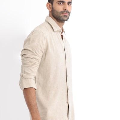 Rare Rabbit Men's Lunet Beige Linen Full Sleeves Solid Shirt