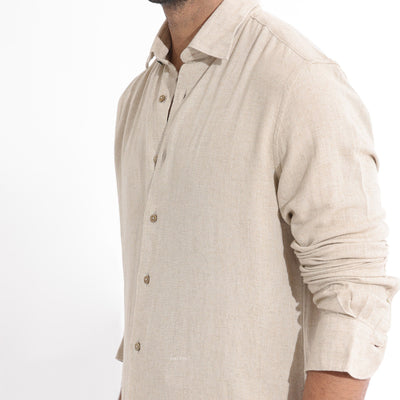 Rare Rabbit Men's Lunet Beige Linen Full Sleeves Solid Shirt