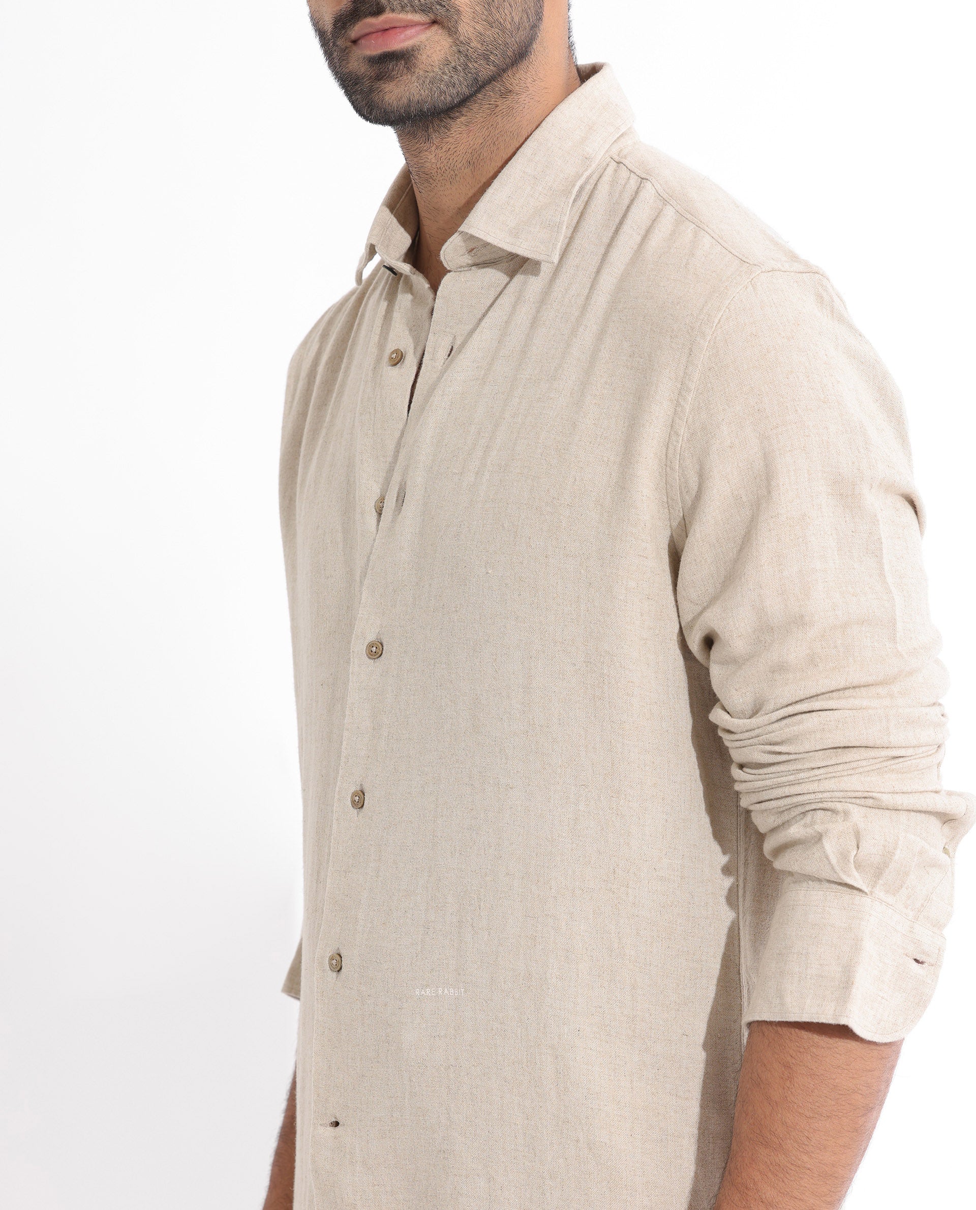Rare Rabbit Men's Lunet Beige Linen Full Sleeves Solid Shirt