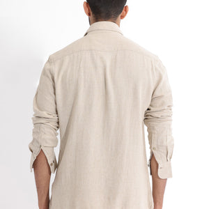 Rare Rabbit Men's Lunet Beige Linen Full Sleeves Solid Shirt