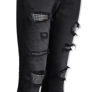 Lusso Destroyed Diamanté Washed Black Denim Jeans