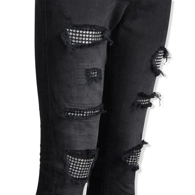 Lusso Destroyed Diamanté Washed Black Denim Jeans