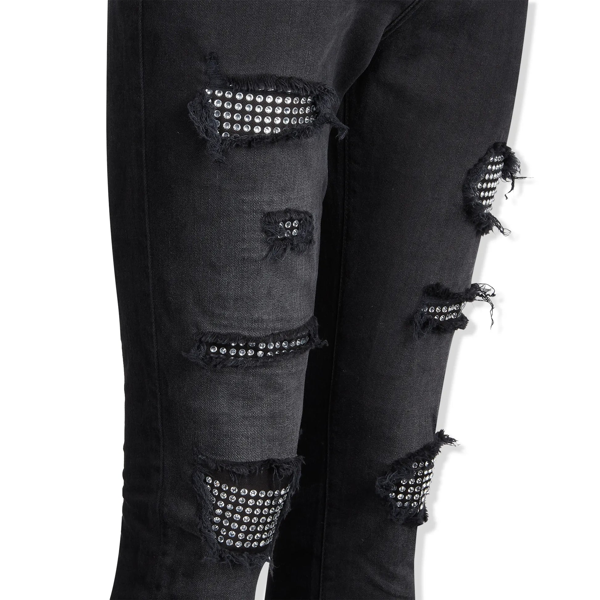 Lusso Destroyed Diamanté Washed Black Denim Jeans