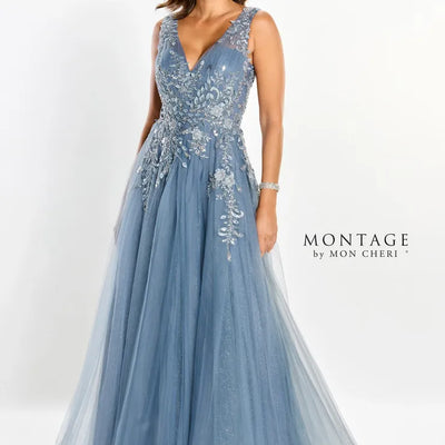 Montage M2203 Long Glitter A Line Floral Formal Evening Dress