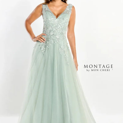 Montage M2203 Long Glitter A Line Floral Formal Evening Dress