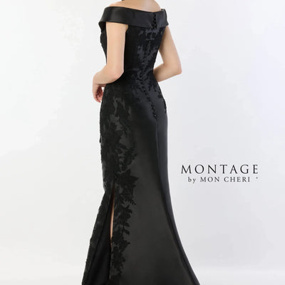 Montage M2243 Lace Applique Long Removable Sleeve Formal Dress