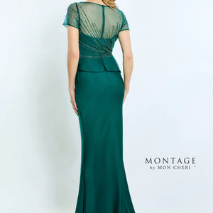 Montage M500 Beaded Long Formal Pleated Peplum Dress