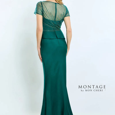 Montage M500 Beaded Long Formal Pleated Peplum Dress