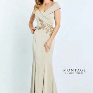 Montage M502 Pleated Long Formal Beaded Mermaid Dress