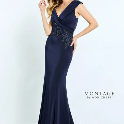 Montage M502 Pleated Long Formal Beaded Mermaid Dress