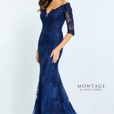 Montage M510 Long Fitted Formal Beaded Lace Evening Dress