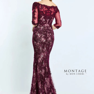 Montage M510 Long Fitted Formal Beaded Lace Evening Dress
