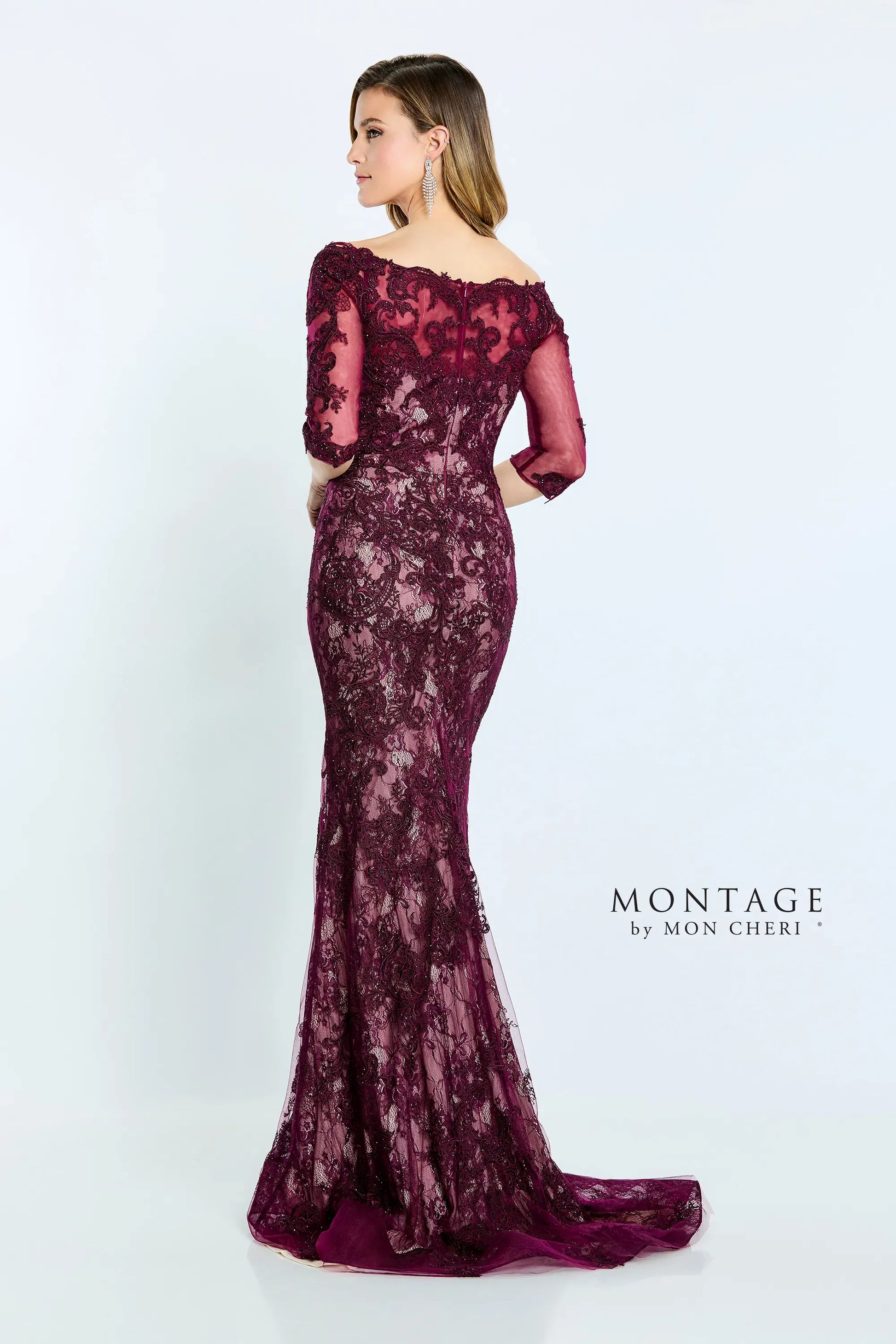 Montage M510 Long Fitted Formal Beaded Lace Evening Dress