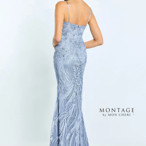 Montage M511 Long Formal Detachable Capelet Lace Dress