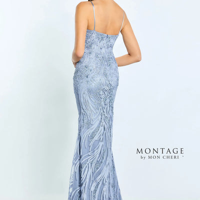 Montage M511 Long Formal Detachable Capelet Lace Dress