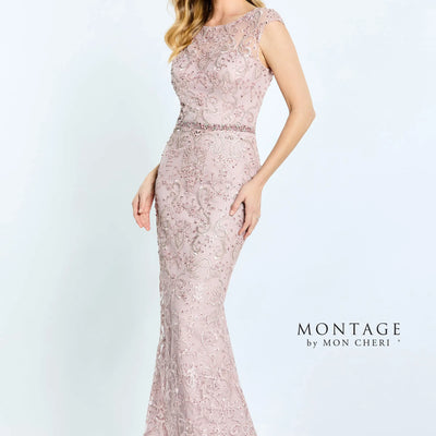 Montage M516 Beaded Floral Long Fitted Formal Evening Dress
